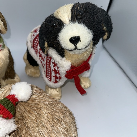 Christmas Dog Fox  Brown White Pier One Rustic Woodland Sisal  Set Of 3 - Picture 3 of 10